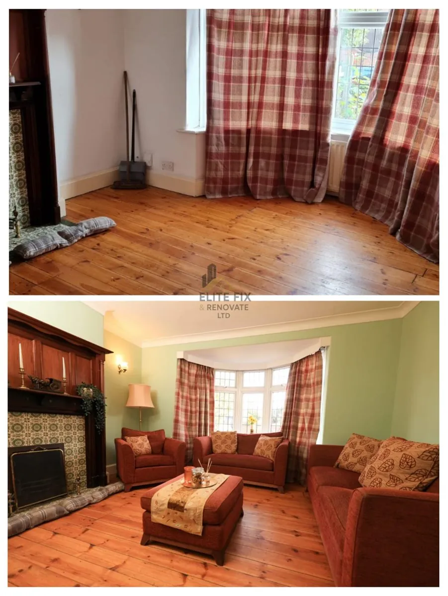Living room before and after renovation